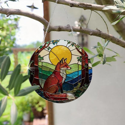 Moon Fox Acrylic Suncatcher, Artistic Colorful Sun Catcher, Indoor Window Wall Art, Boho Acrylic Window Hanging, Home Garden Decors, Christmas Decor Ornaments