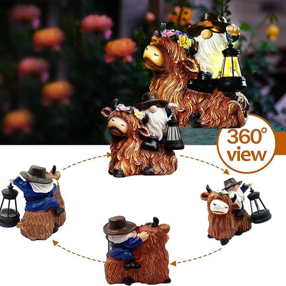 Solar Highland Cow Gnome Garden Decorative Statue - Detachable Lantern - Outdoor Fun Decoration Light Outdoor Decorations for Patio,Yard and Gift for Mom