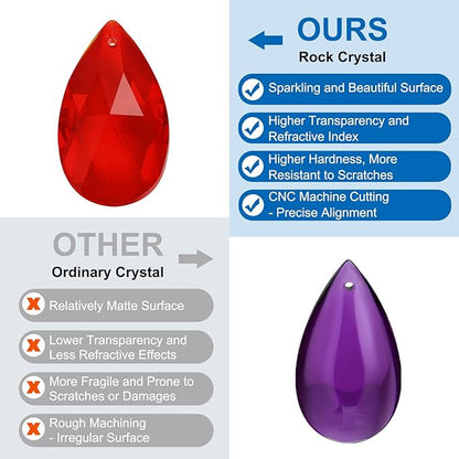 PATIKIL Teardrop Crystal Chandelier Pendants Beads, 6 Pack 160mm Length 38mm Chandelier Prisms Parts Ornaments Hanging Beads for DIY Arts Crafts Decoration, Red
