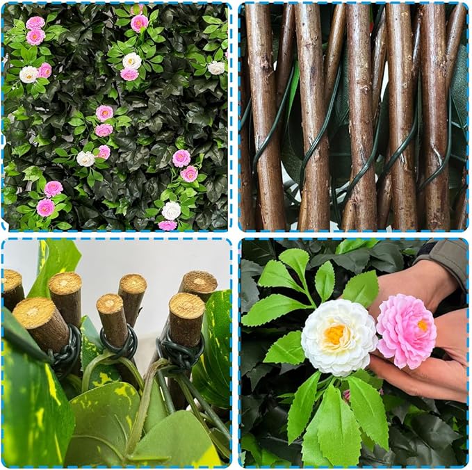 Dense Flowering Ivy Privacy Screen- Realistic Faux Foliage on Expandable Willow Fence for Outdoor, Patio, Balcony Cover & Decorative Shade Panel, UV Protected