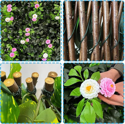 Dense Flowering Ivy Privacy Screen- Realistic Faux Foliage on Expandable Willow Fence for Outdoor, Patio, Balcony Cover & Decorative Shade Panel, UV Protected