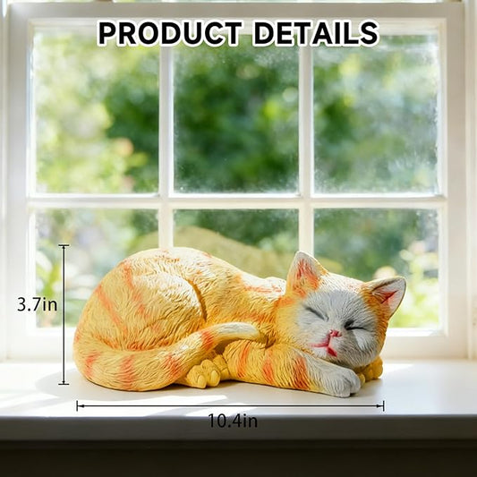 Garden Outdoor Decor Cats Statue, Sleeping Cat Figurines Garden Statues & Sculpture Decor for Patio, Porch and Lawn, Cat Memorial Stone Gifts for Lover and Womens Orange