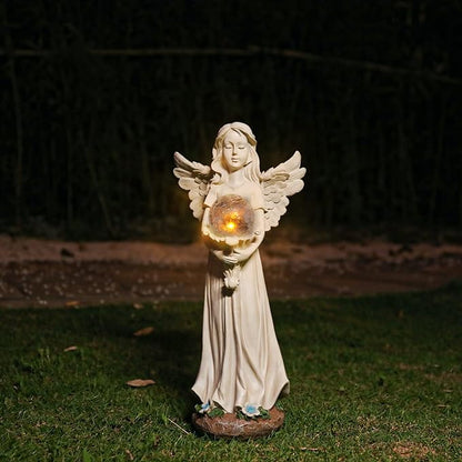 Angel Statue for Garden - 16.3 inches Guardian Solar Garden Statues with Solar Lights, Angel Figurines Gardening Gifts for Mom Grandma Lawn Outdoor Ornaments Figurines for Outdoor Decor