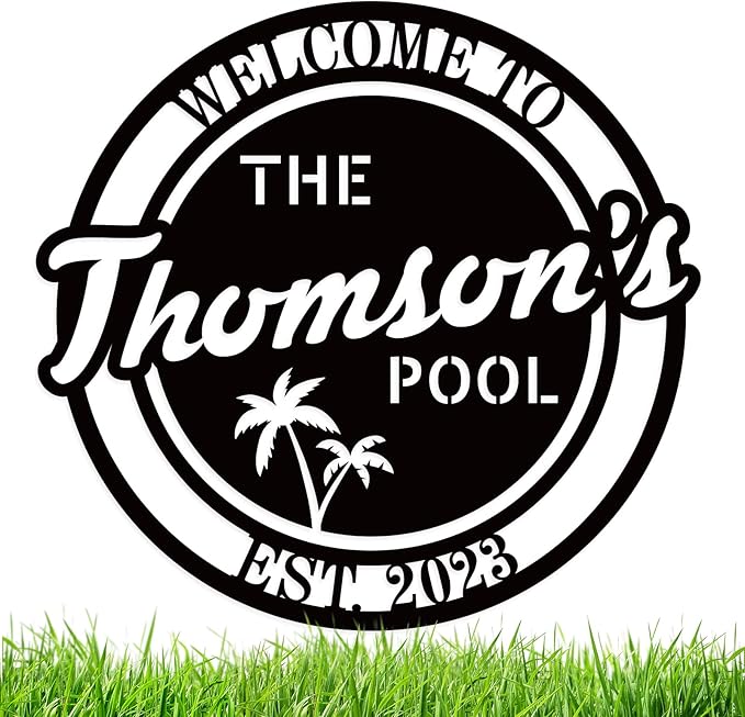 Personalized Welcome to Our Backyard Sign,Custom Patio Signs and Decor Outdoor, Metal Backyard BBQ Man Cave, Personalized Pool Name Decor