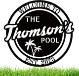 Personalized Welcome to Our Backyard Sign,Custom Patio Signs and Decor Outdoor, Metal Backyard BBQ Man Cave, Personalized Pool Name Decor