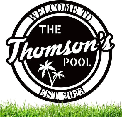Personalized Welcome to Our Backyard Sign,Custom Patio Signs and Decor Outdoor, Metal Backyard BBQ Man Cave, Personalized Pool Name Decor