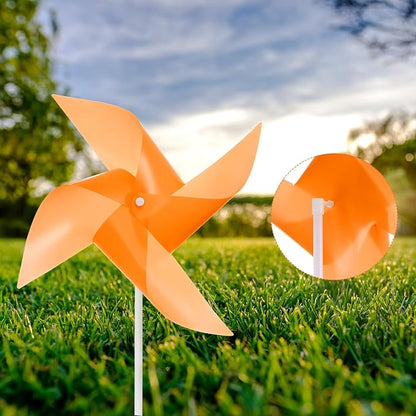 HARFINGTON 50pcs Windmills for The Yard Garden 15.7" x 9.1" 4 Leaves Pinwheels Wind Mills Spinners Windproof Waterproof Bird Devices with Stakes for Patio Decor, Orange