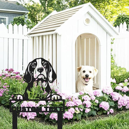 Personalized Metal Beagle Dog Garden Sign, Custom Dog Statue Beagle Yard Sign with Stakes, Customized Animal Pet Garden Stake Plaque Patio Lawn Decorative Outdoor Décor Name Signs