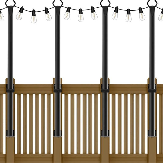 NUERPO 4 Pack String Light Poles,5Ft Metal Poles for Outdoor String Lights,Outdoor Light Poles with Post,Poles/Stand for Outside,Patio,Deck,Backyard,Garden Wedding,Party