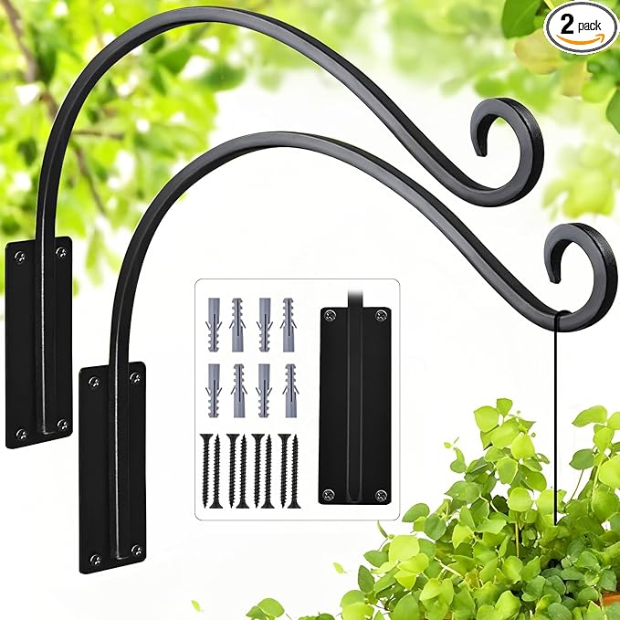 16 Inch 2 Pack Plant Hangers Outdoor,Plant Hanging Hook Bracket for Bird Feeder Hanger,Hanging Plant Hooks for Outside Baskets Lanterns Wind Chimes Outdoor Indoor
