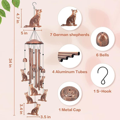 German Shepherd Dog Wind Chimes for Outside,Dog Gifts for Women Men/Memorial/Sympathy/Birthday Gifts Metal windchimes Outdoors/Indoors,Garden Decor,Patio,Home,Porch,Yard Decorations