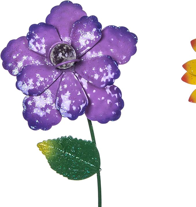 Flower Garden Stake Metal Outdoor Flower Garden Decor for Outside Yard Art Glow in Dark Yard Lawn Ornaments Decor,Set of 3,Colorful Flower