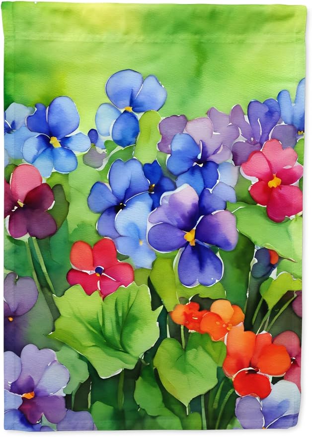 Caroline's Treasures Illinois Violet in Watercolor Garden Flag Mailbox Flag Decorative Yard Flag Banner Outside Patio Artwork Yard Flower Beds, Garden Size, Multicolor