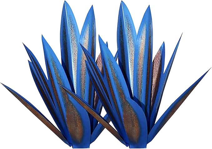 NIDONE Garden Tequila Decor, 2PCS DIY Metal Tequila Rustic Sculpture Metal Agave Yard Art for Outdoor Lawn Ornaments (Blue)