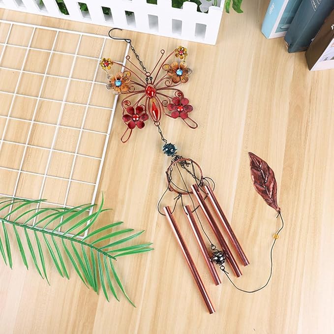 Butterfly Flower Wind Chimes Outdoors Decoration Wind Chimes with Metal Frame Crystal for Garden Yard Hanging Decor Birthday Mothers Day Housewarming for Women-Tube