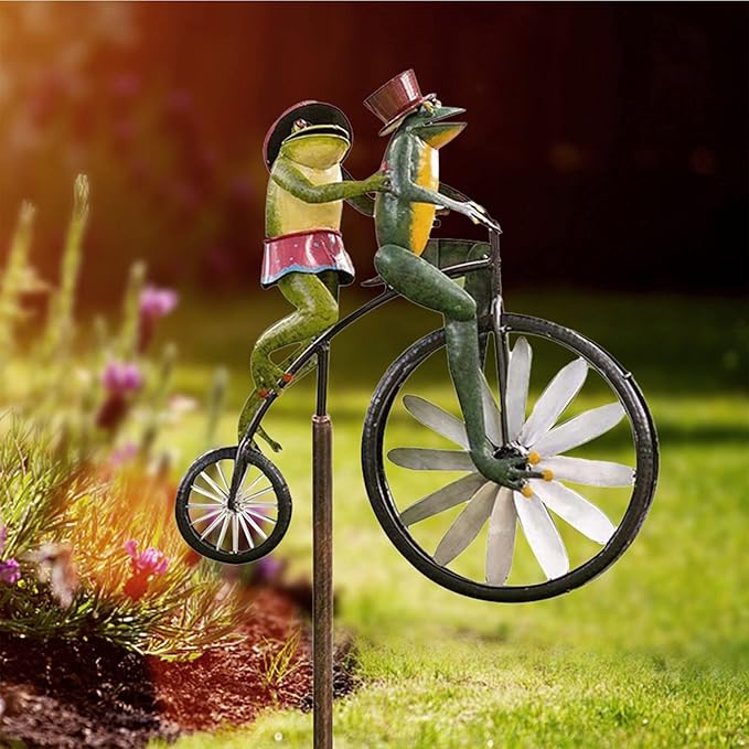 Outdoor Statues, Vintage Frogs Bicycle Metal Lawn Ornaments, Creative Garden Sculptures Outdoor Figurines for Bike Spinner Yard Patio Lawn Garden Art