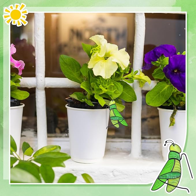 Geelin 1 Pcs Stained Glass Grasshopper Suncatcher Flower Pot Decoration Metal Plant Pot Hangers Colorful Garden Yard Suncatcher Decor for Spring Home Indoor Outdoor Decor(Green)
