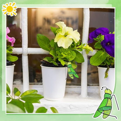 Geelin 1 Pcs Stained Glass Grasshopper Suncatcher Flower Pot Decoration Metal Plant Pot Hangers Colorful Garden Yard Suncatcher Decor for Spring Home Indoor Outdoor Decor(Green)