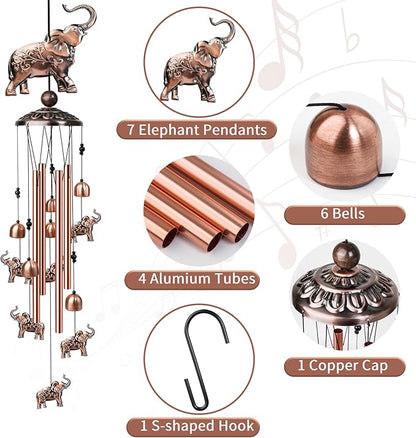 35 Inch Elephant Wind Chime, Handmade Large Metal Animal Figurine Windchimes for Garden Decor, Deep Soothing Bass Tones Wind Chimes for Outside, Memorial Gifts for Patio, Yard, Porch