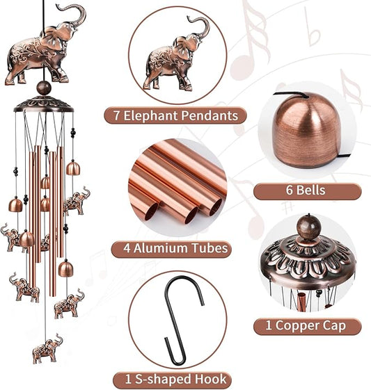 35 Inch Elephant Wind Chime, Handmade Large Metal Animal Figurine Windchimes for Garden Decor, Deep Soothing Bass Tones Wind Chimes for Outside, Memorial Gifts for Patio, Yard, Porch