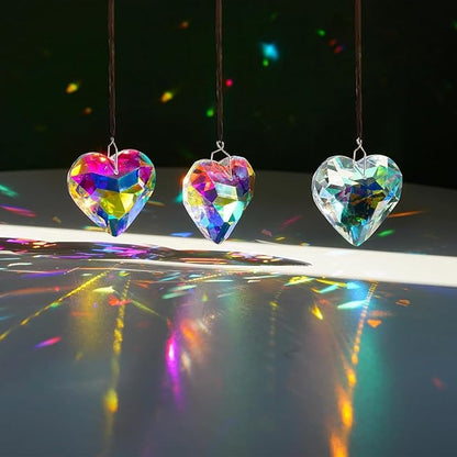 HDCRYSTALGIFTS 6pcs 50mm Crystal Heart Prism Suncatcher Window Sun Catchers Crystals Hanging Decorations Rainbow Maker Pendant Glass Ornaments for Valentine’s Day/Galentines Day