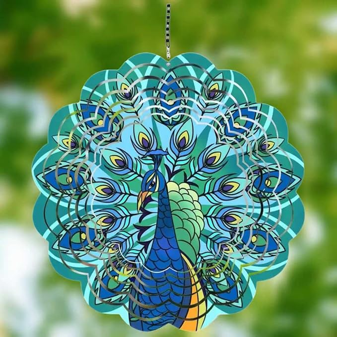 Metal Wind Spinners Outdoor Hanging Wind Spinner for Yard and Garden Decor for Outside,12In 3D Stainless Steel Peacock Wind Chime Christmas of Gifts for Women Mom
