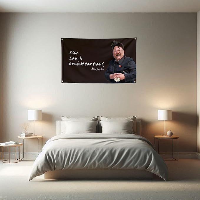 Live Laugh Commit Tax Fraud Funny Quote Flags Cool Meme Flags Banner 3x5 FT Room Guys Girls College Dorm Bedroom Frat Man Cave Wall Hangings Black KJU