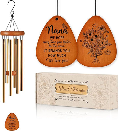 Gifts for Nana, Wind Chimes for Nana, Mother's Day Best Gift for Nana, Heartfelt Birthday Present from Grandkids, Unique Gifts Ideas for Mothers Day, Thanksgiving, Christmas, Festival (Gold)