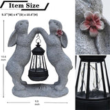 Rabbit Solar Garden Statue, Outdoor Double Bunny Decorations with Hanging Lantern, Bunny Figurines Decor for Patio Yard Lawn, Whimsical Housewarming Gifts for Women & Garden Lovers