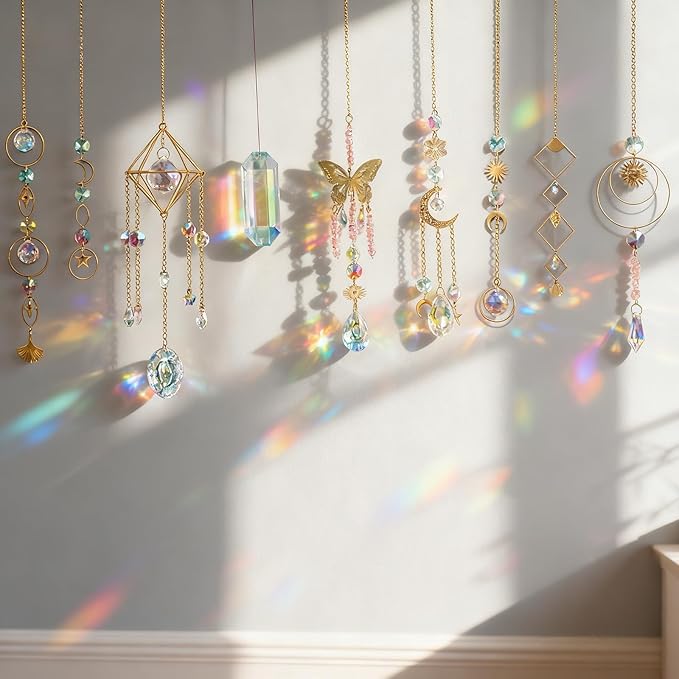 DIY Crystal Suncatcher Kit with Wind Chime/2pcs Large Prism,Dream Catchers Arts and Crafts Kits for Adults Hobbies,Sun Catchers Beads with Butterfly for Indoor Window Hanging Outdoor Decor Gifts