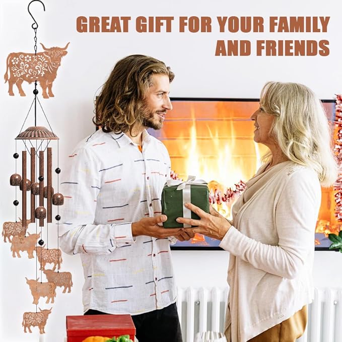 OLYCRAFT Highland Cow Wind Chimes Outdoors Wind Chime Sympathy Memorial Windchime Iron Windchime Memorial Presents Animal Hanging Windbell for Patio Backyard Home Garden Pendant Decoration