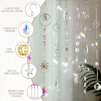 Crystal Suncatchers Kits, 330 PCS Suncatchers Making Kits Wind Chime Hanging Decorative Suncatcher with Rainbow Maker Craft for Adult Window Indoor Outdoor Xmas Garden Decor (Silver)