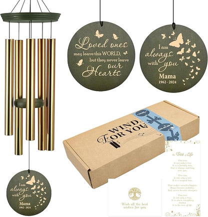 ASTARIN Memorial Butterfly 36" Wind Chimes, Personalized Name Sympathy Wind Chime, in Memory of Loss Mom Loved One, Large Deep Tone Bereavement Windchimes for Outside Clearance(Produced in USA)