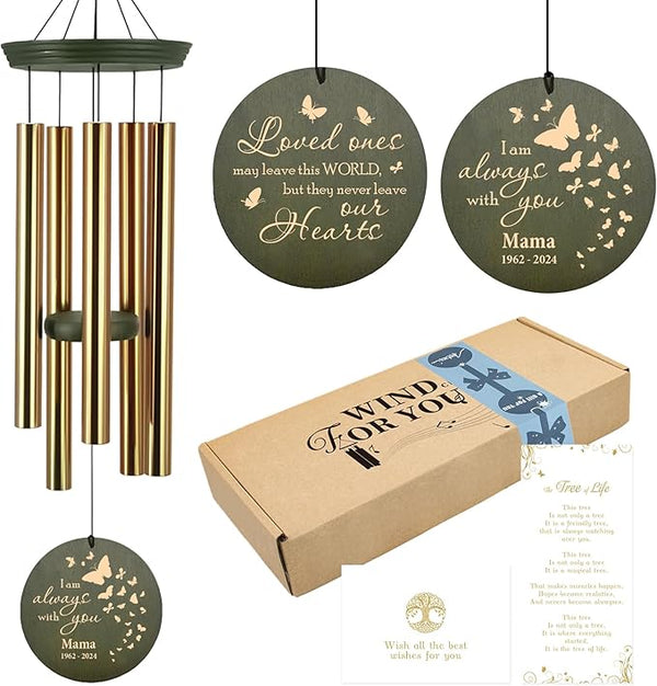 ASTARIN Memorial Butterfly 36" Wind Chimes, Personalized Name Sympathy Wind Chime, in Memory of Loss Mom Loved One, Large Deep Tone Bereavement Windchimes for Outside Clearance(Produced in USA)
