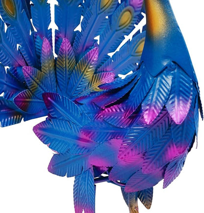 Set of 4 Peacock Statues, Colorful Iron Garden Decor with Realistic 3D Feathers, Outdoor Indoor Ornament for Patio, Yard, Balcony, or Home Decor