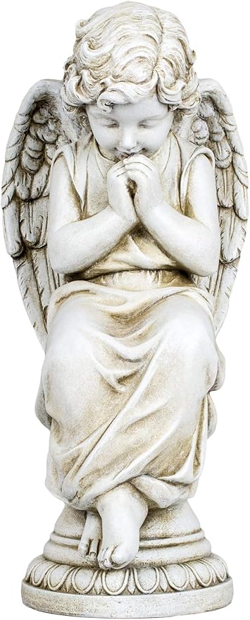 Joseph's Studio by Roman Inc., Seated Angel ON Pedestal, Garden Collection, Religious Statue, Holy Family, Memorial, Angel, Patron Saint, Garden Décor (7x9x17)