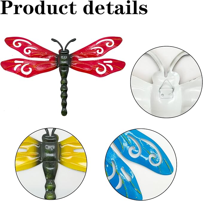 LWINGFLYER 4PCS Metal Butterfly Wall Decor Butterflies for Garden Wall Art Decoration for Fence Patio Accents Balcony Features Beautify Backyards Gardens Porch Living Areas (Dragonfly)