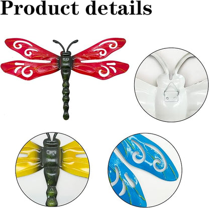 LWINGFLYER 4PCS Metal Butterfly Wall Decor Butterflies for Garden Wall Art Decoration for Fence Patio Accents Balcony Features Beautify Backyards Gardens Porch Living Areas (Dragonfly)