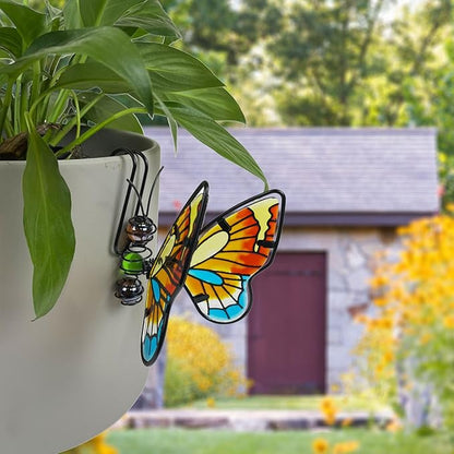 Metal Butterfly Flower Pot Huggers Dreamy Butterflies Planter Hanging Figurines with Color Beads Fill the Body 3.5 Inch Iron Insect Garden Art Sculptures Statues Hanger Ornaments for Yard Fence (3PCS)