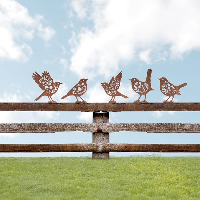 Pigort Metal Birds Fence Decoration,Yard and Garden Decor, Backyard Craft Statue Ornaments - Garden Sculptures and Yard Art