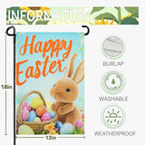 Happy Easter Bunny Garden Flag 12x18 Inch Double Sided Rabbits Colorful Eggs Yard Flags Spring Floral Small Flags for Outside Graden Home Decorations