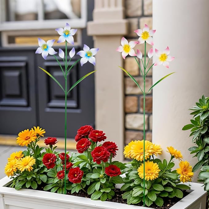 Set of 2 Spring Garden Decor,Metal Flowers Decorative Garden Stakes,Waterproof Garden Decor for Outside,Lawn,Patio,Yard