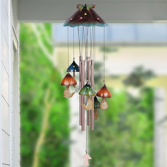 EVOLUX Wind Chimes for Outside, Mushroom Wind Chime Garden Decor Outdoor, Yard Decorations Wind Chimes Gifts for Mom Grandma Women Housewarming Gift, Green, 70-FL