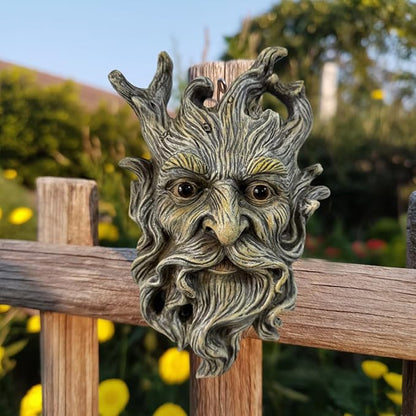 Whimsical Tree Face Garden Statues Outdoor Decor – Funny Old Man Tree Hugger Wall Sculpture with Mustache, Fairy Art Fence Hanging Resin Ornament, Outdoor Wall Mounted Sculpture for Patio Lawn & Home