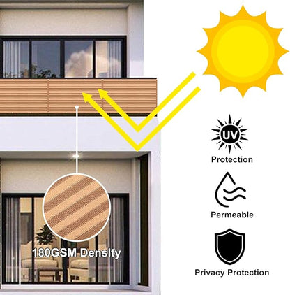 Eden's Decor Balcony Privacy Screen Brown/Khaki 4'x 29' Cover Mesh Windscreen Weather-Resistant UV Protection for Backyard Deck, Patio, Balcony, Pool, Porch, Fence, Railing, Gardening