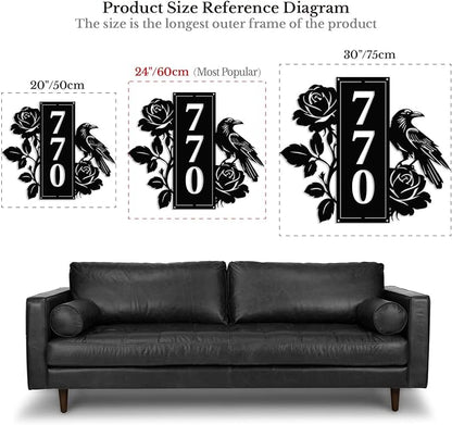 Personalized Gothic House Number metal Signs,Custom Address Number Metal Wall Art Decor,Black Plaques Outdoor wall Decorative Signage,Shed(8-30 Inches) (Crow Rose)