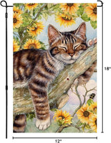 BLKWHT Summer Cat Garden Flag 12x18 Inches Double Sided for Outside, Sunflower Burlap Small Seasonal Yard Flag for Outdoor Decor BW640
