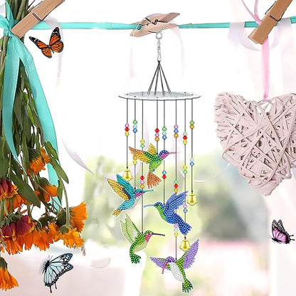 JeCuiK Hummingbird Diamond Painting Wind Chimes Double Side DIY Diamond Art Kits for Adults Diamond Painting Kits Wind Chimes 3D Diamond Art Suncatchers Hanging Ornament Crafts for Garden Decor