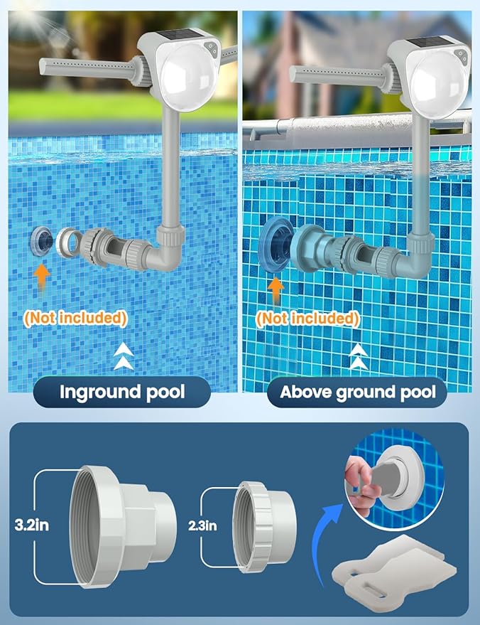 Solar Pool Fountain w/7-Color LED Lights, 2026 Dual-Head Adjustable Spray Pool Fountains for Above & Inground Pools, High-Pressure Waterfall & Pool Sprinkler Fountain for Cooling & Relaxation