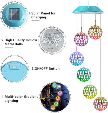 Solar Moroccan Ball Gifts for Mom Grandma Girls, Color Changing Solar Wind Chimes for Outside, Outdoor Decorative Mobile Lights for Garden, Yard, Patio, Window, Party Décor